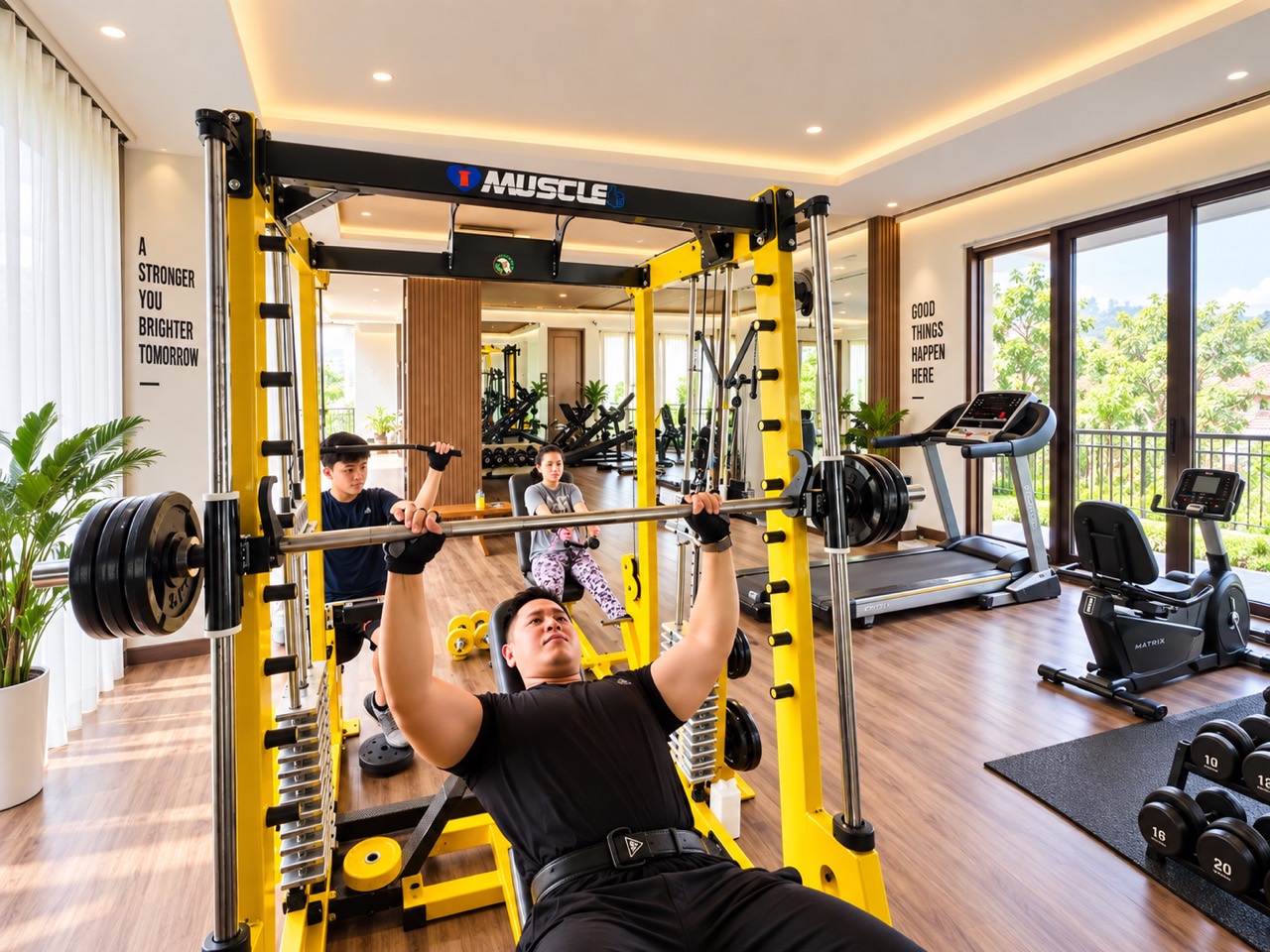 Latihan beban di gym bersama keluarga
