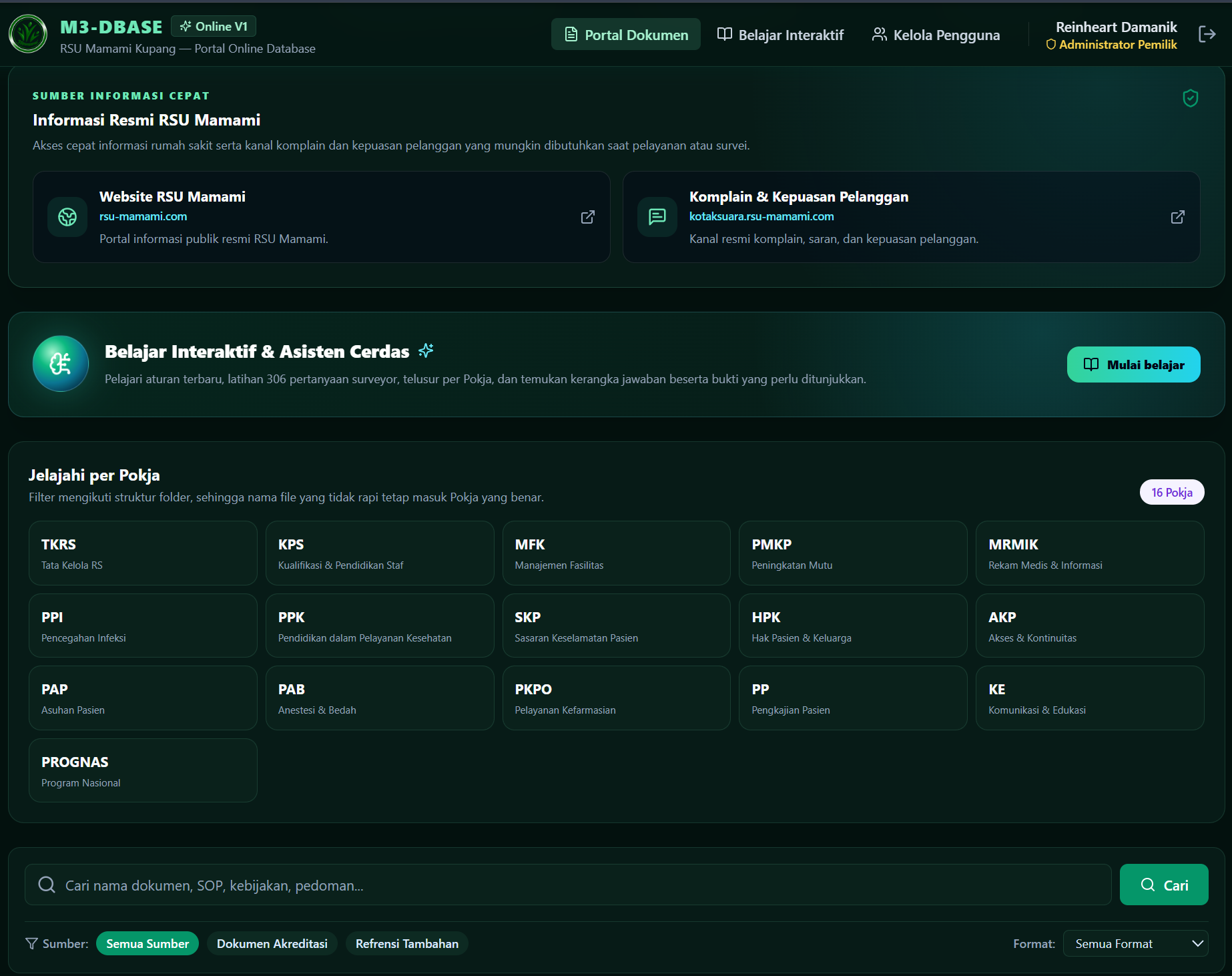 Portal M3-Dbase untuk dokumentasi dan pembelajaran interaktif RSU Mamami