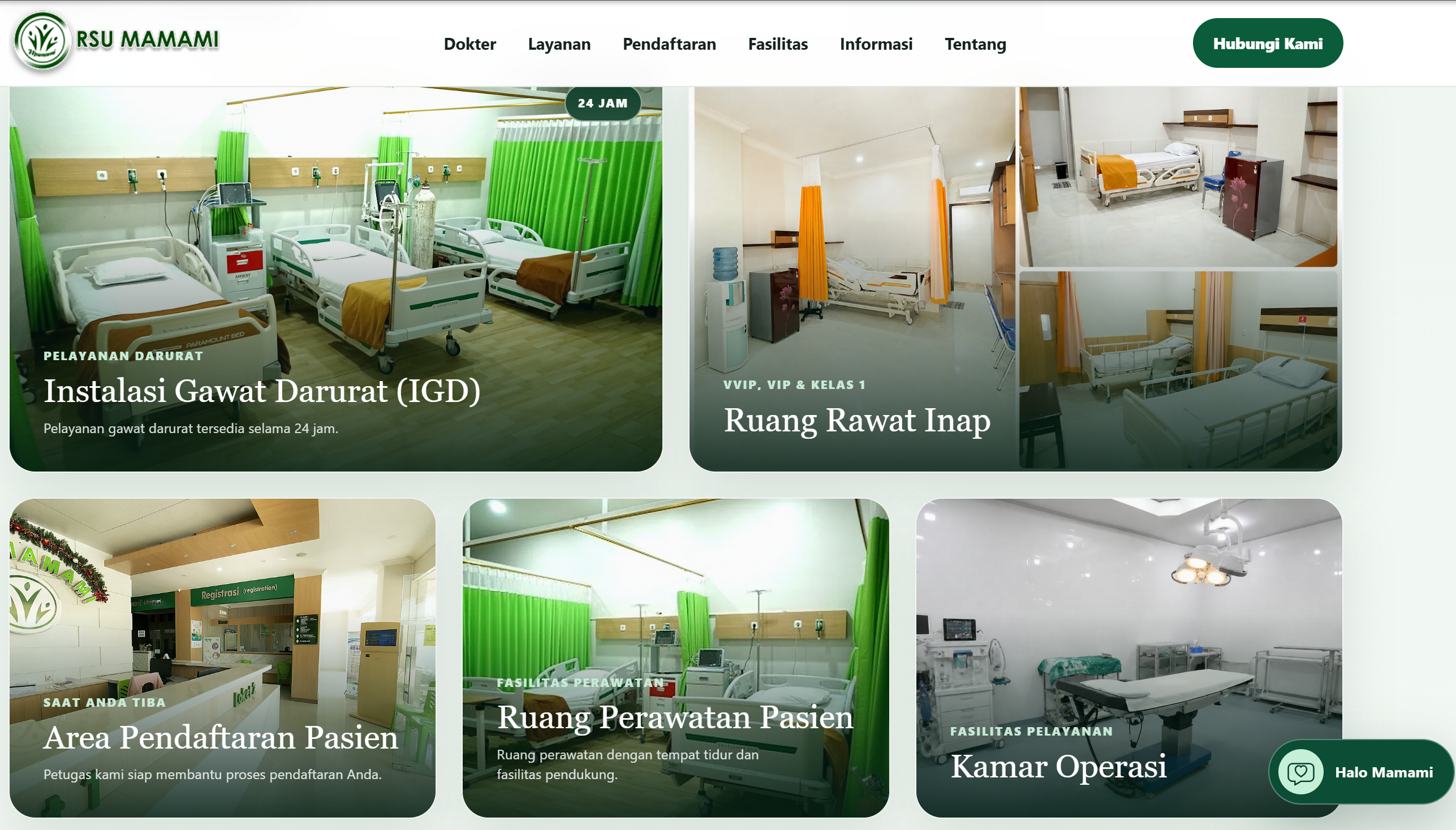 Website RSU Mamami dengan informasi IGD, rawat inap, pendaftaran, dan kamar operasi